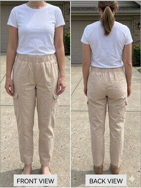Gap Women's Large Tan Twill Cargo Pants High Rise Elastic Waist 1826419 Washwell